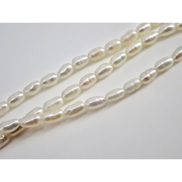 Genuine Fresh Water Rice White Pearls 3 Strand Necklace Box Clasp Vintage 24" - Picture 14 of 15
